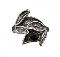 R002132O Handmade Sterling Silver Floral Ring With Black Onyx Genuine Solid Stamped 925